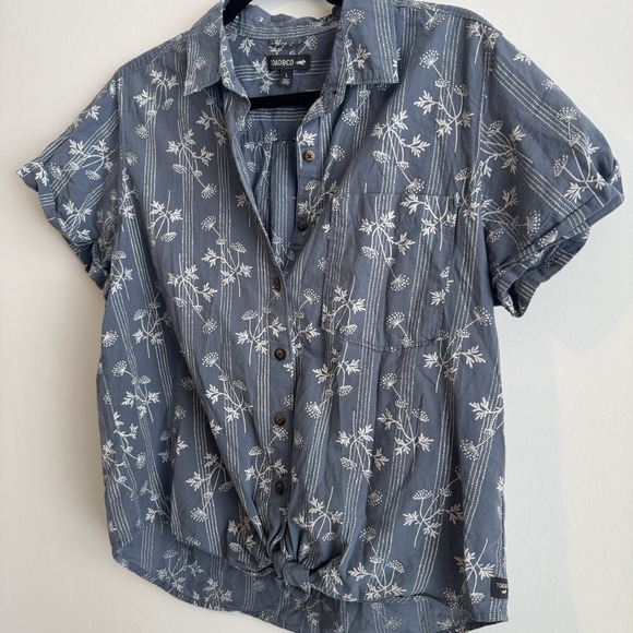 Toad&Co Womens Willet Tie Short Sleeve Shirt North Shore Floral Sz Large Organic - Picture 2 of 9